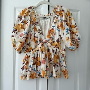 Abercrombie Short-Sleeve Floral Linen-Blend Plunge Top